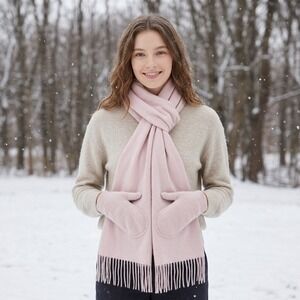 Eric Bompard Scarf Women Lavender Pink 100% Cashmere Mitten Pocket Fringe Winter